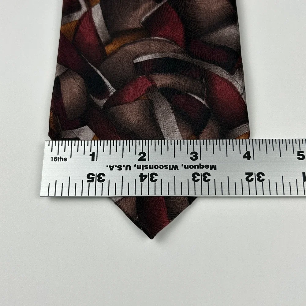 Vintage 1996 J Garcia‎ Curves and Lines Burgundy Abstract 100% Silk Tie Korea